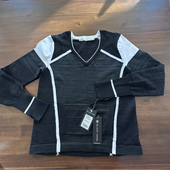 NWT Blanc Noir Compete V-Neck Mixed Knit Pullover - Picture 2 of 6